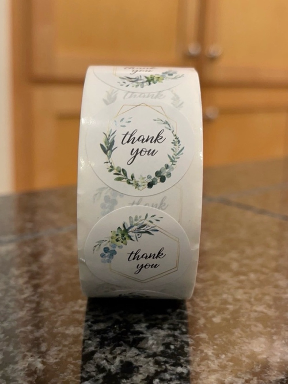 Thank You Floral Sticker Roll - White with Green & Blue Accents